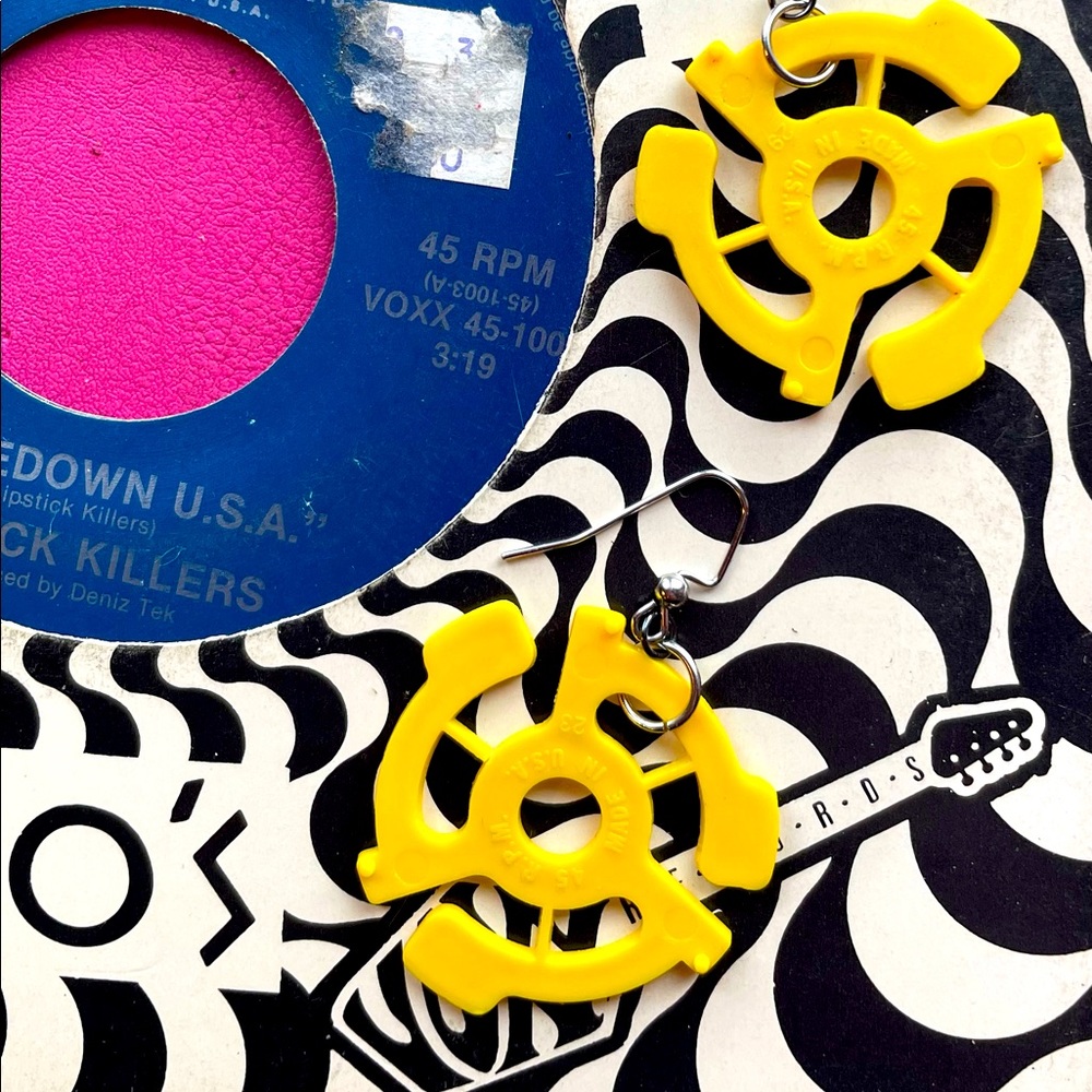 Yellow Rock and Roll 45 Insert Earrings